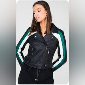 Only Black and Green Leather Jacket Size 38